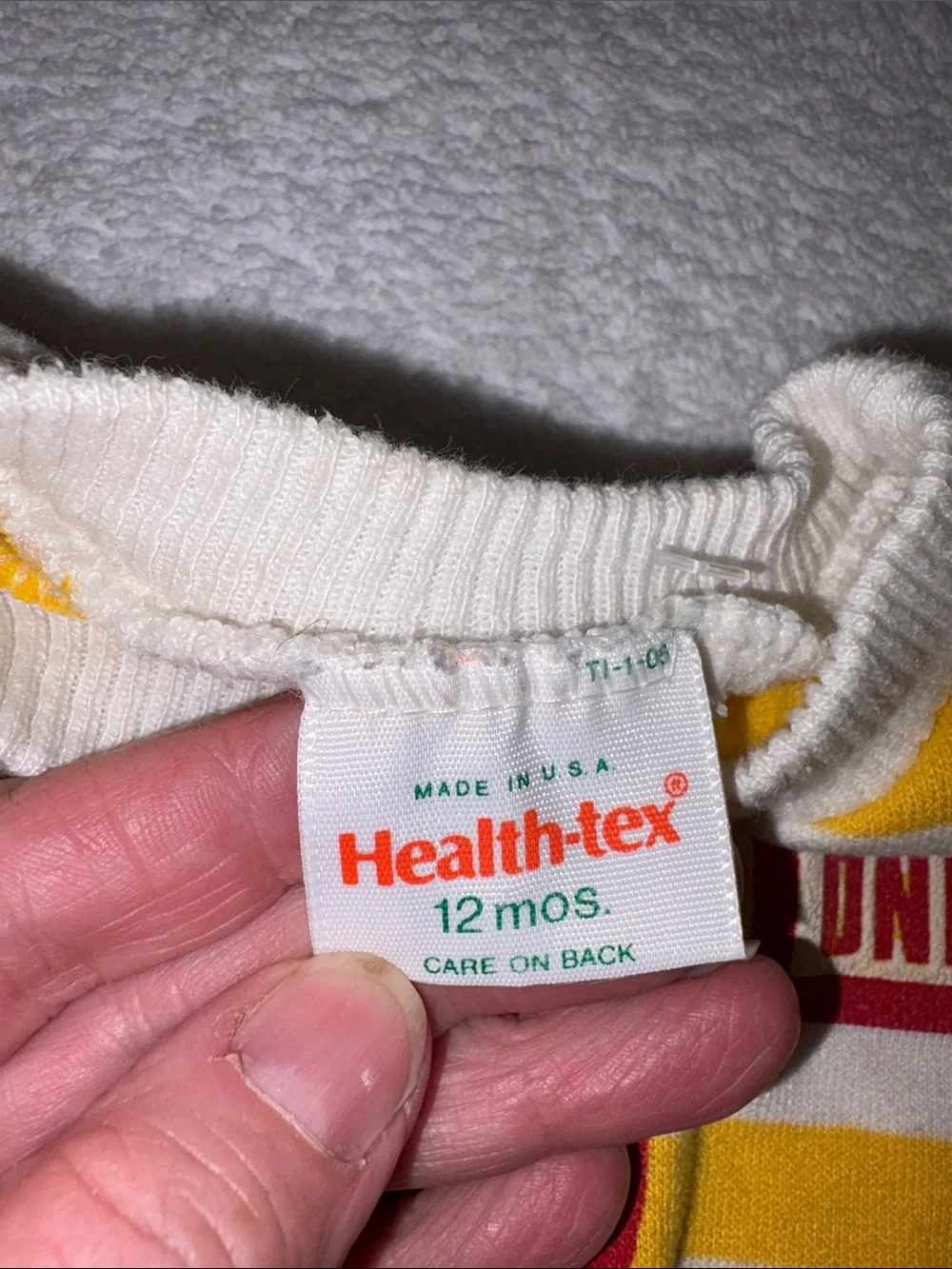 healthtex Yellow & White Striped Sweatshirt with Road Sign Patches vintage 12m